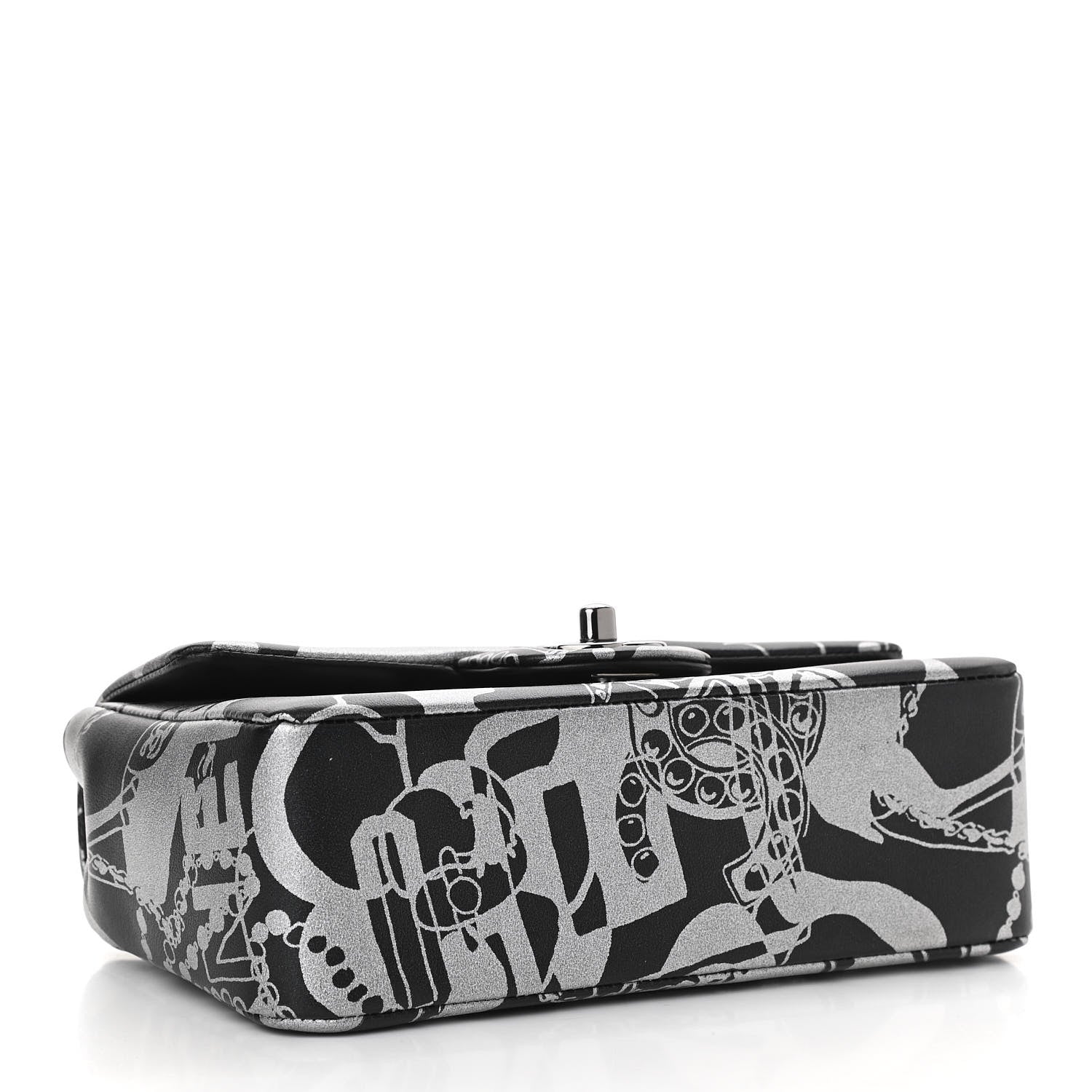 Chanel Lambskin Printed Mini Rectangular Flap Black Silver 4 of 12