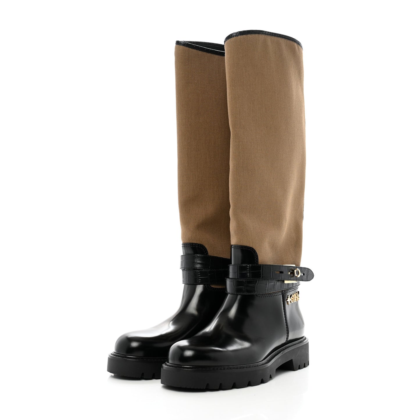 Canvas Calfskin Territory Flat High Ranger Boots 39 Khaki