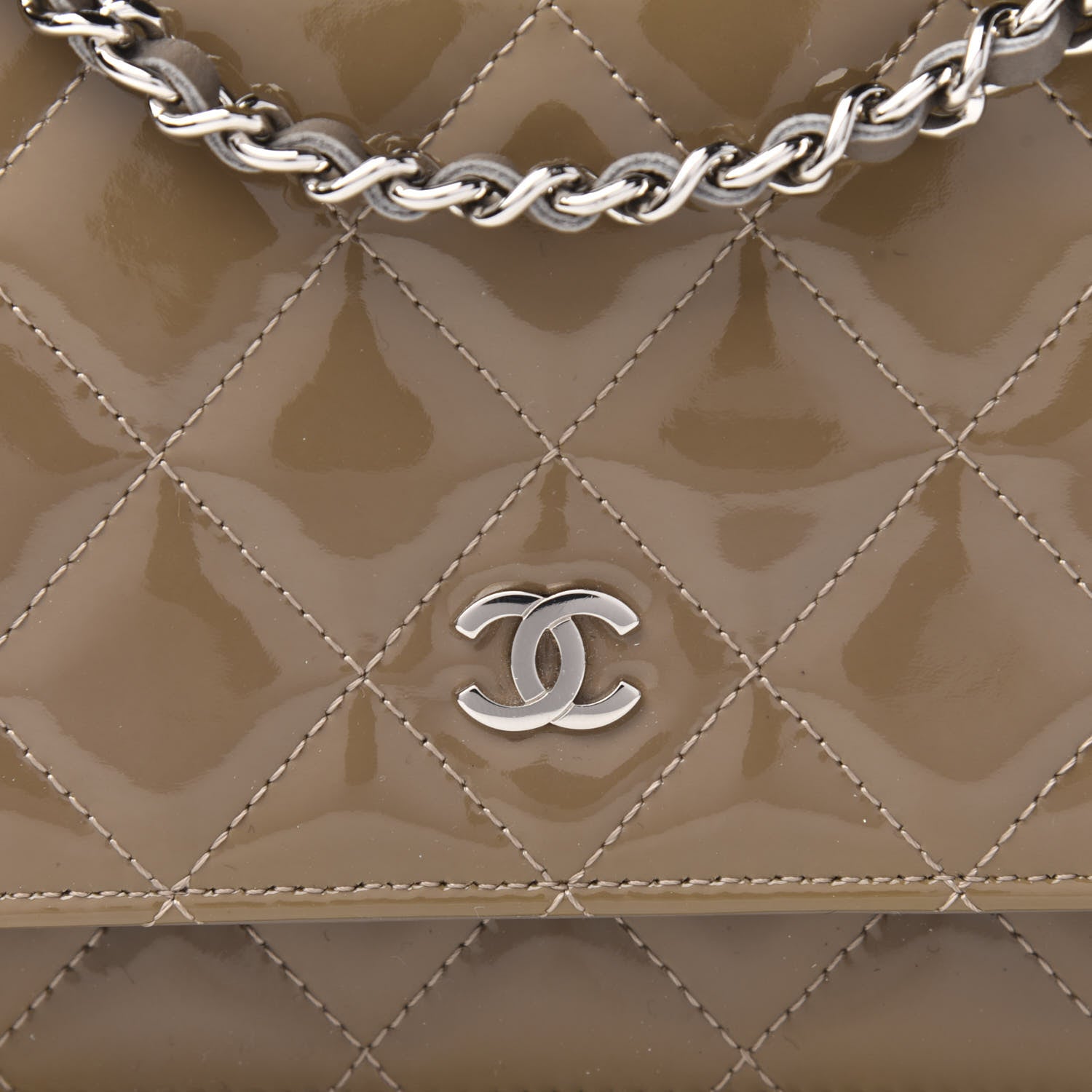 Chanel Patent Quilted Wallet On Chain WOC Brown 12 of 13