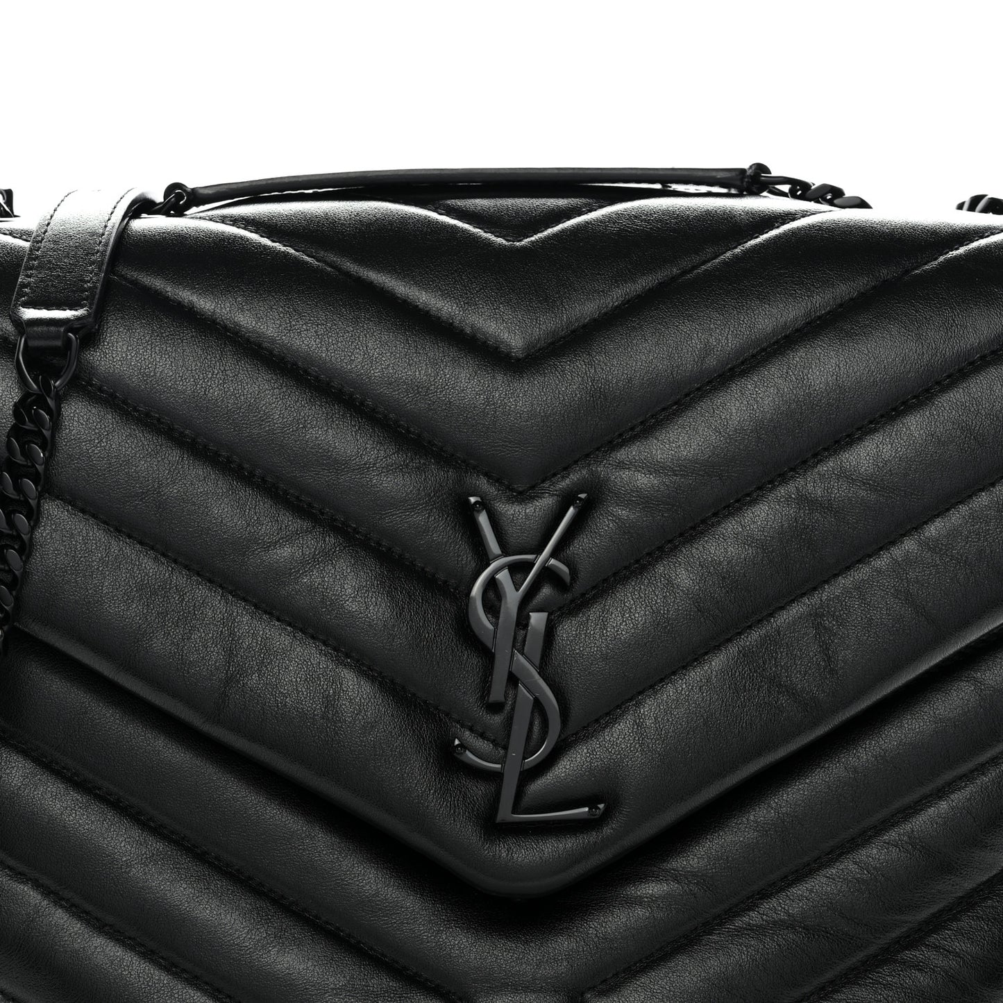 Calfskin Y Quilted Monogram Monochrome Medium Loulou Chain Satchel Black