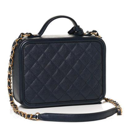 Chanel Caviar Quilted Medium CC Filigree Vanity Case Navy 3 of 12