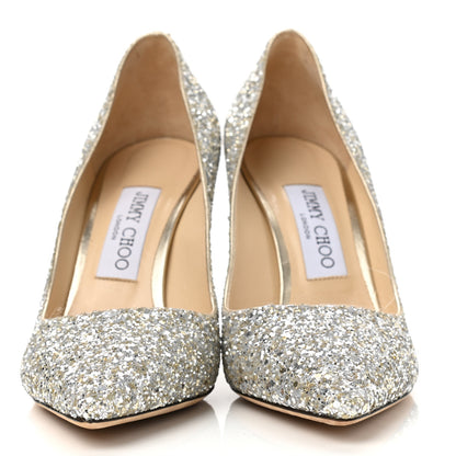 Jimmy Choo Glitter Pointy Toe Romy 85 Pumps 37.5 Champagne 2 of 11