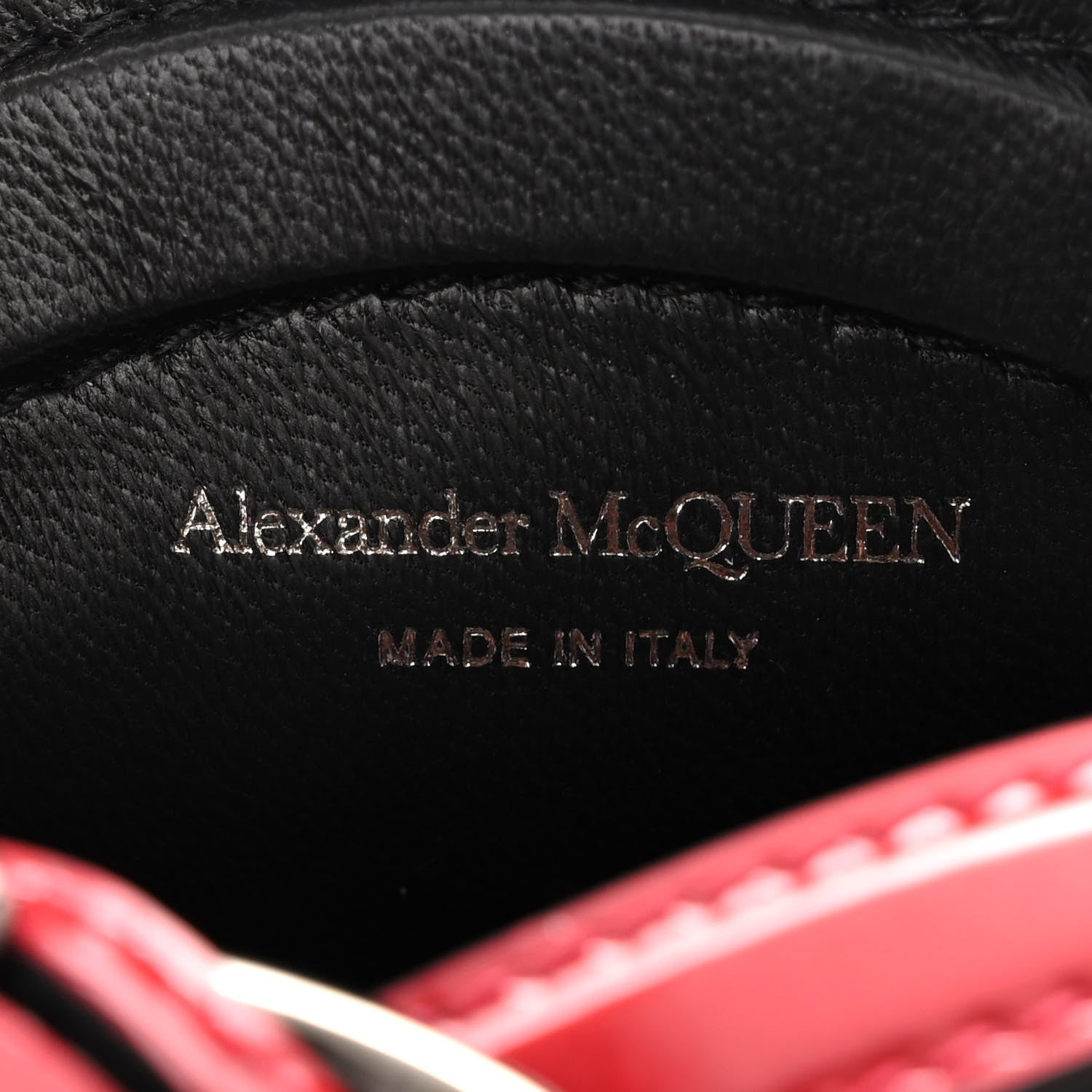 Alexander McQueen Metallic Calfskin Crystal Micro Curve Bucket Bag Red 6 of 13