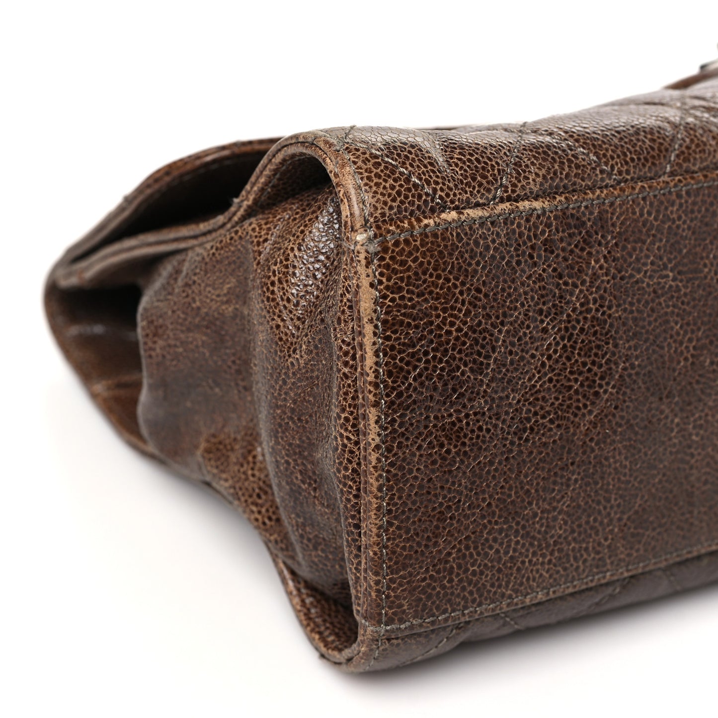 Crumpled Grained Calfskin Jumbo CC Crave Flap Brown