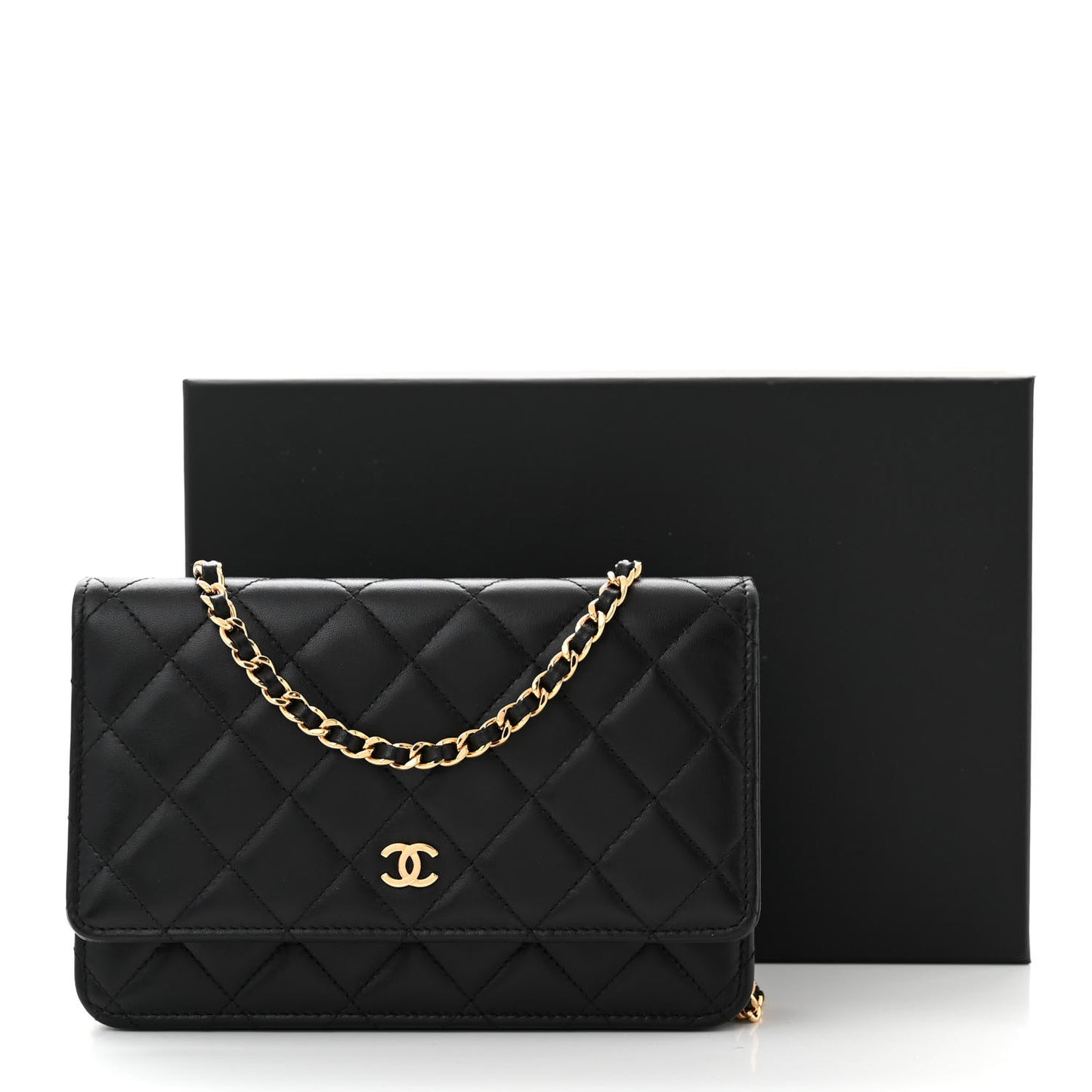 Lambskin Quilted Wallet On Chain WOC Black