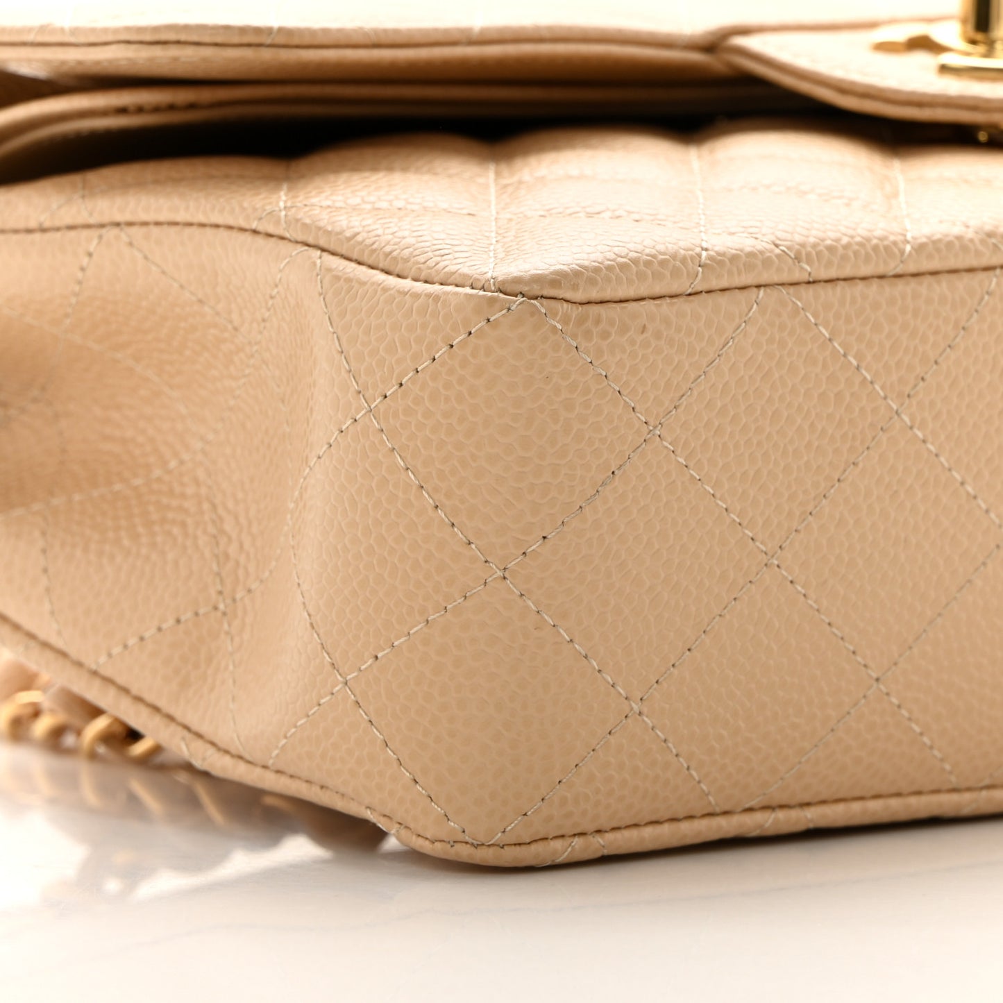 Caviar Quilted Small Double Flap Beige