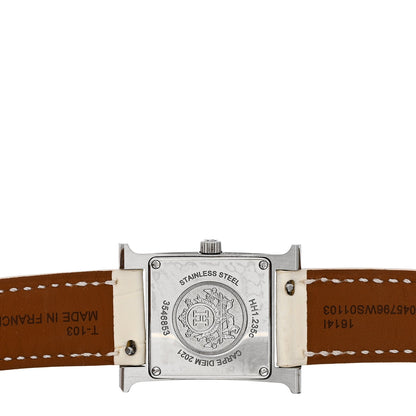 Hermes Stainless Steel Alligator Diamond Bezel Mother of Pearl 21mm Heure H Hour Quartz Watch Blanc 4 of 5