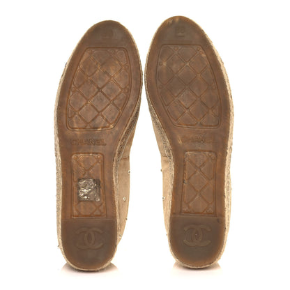 Chanel Suede Pearl CC Espadrilles 38 Beige Black 5 of 10