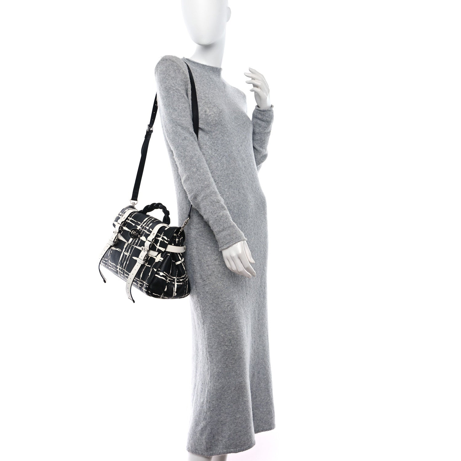 Mulberry Polished Buffalo Check Printed Medium Alexa Black White 2 of 8
