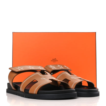 Hermes Calfskin Womens Embroidered Chypre Sandals 41 Naturel 9 of 9