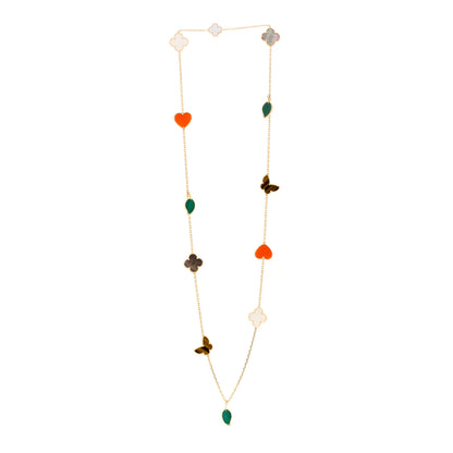 Van Cleef & Arpels 18K Yellow Gold Mother of Pearl Malachite Carnelian Tiger Eye 12 Motif Lucky Alhambra Necklace 3 of 5