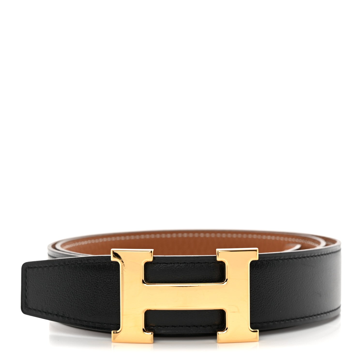 Hermes Box Togo 32mm H Belt 85 Black Gold 1 of 6