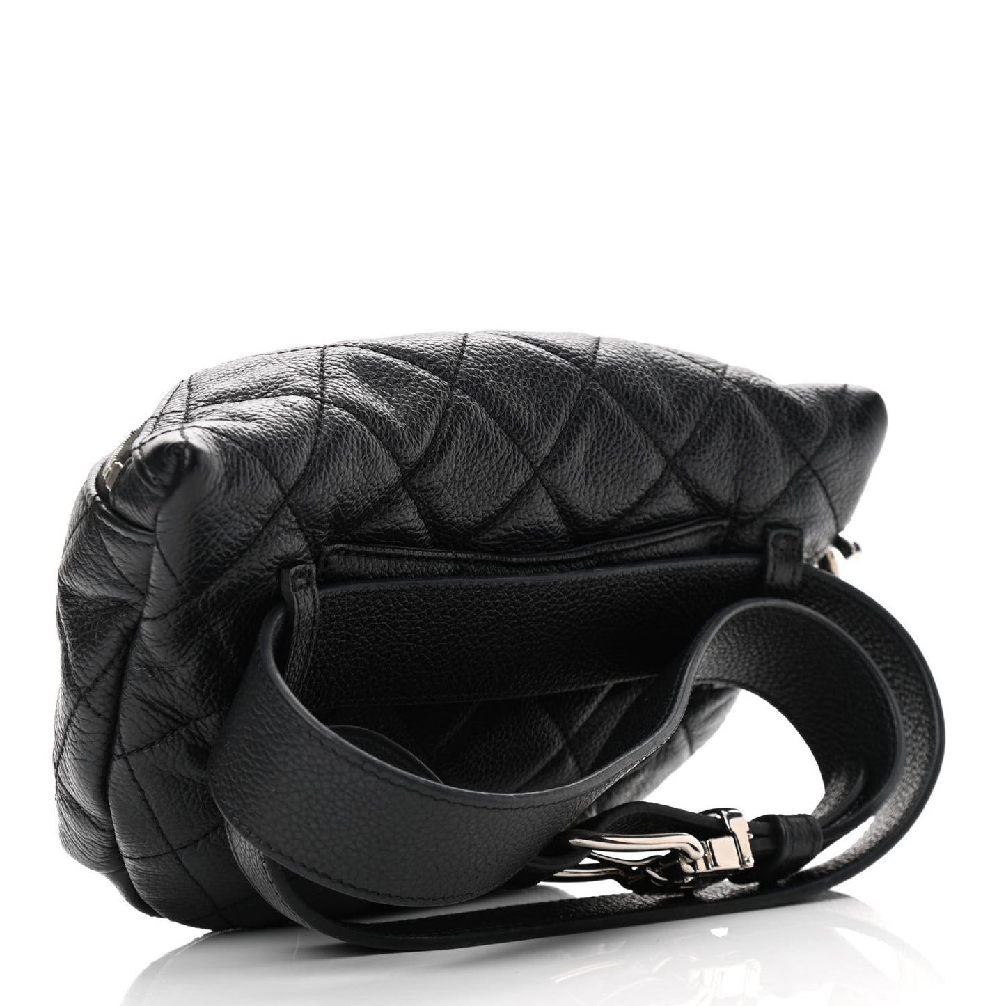Grained Calfskin Quilted Waist Belt Bag Black