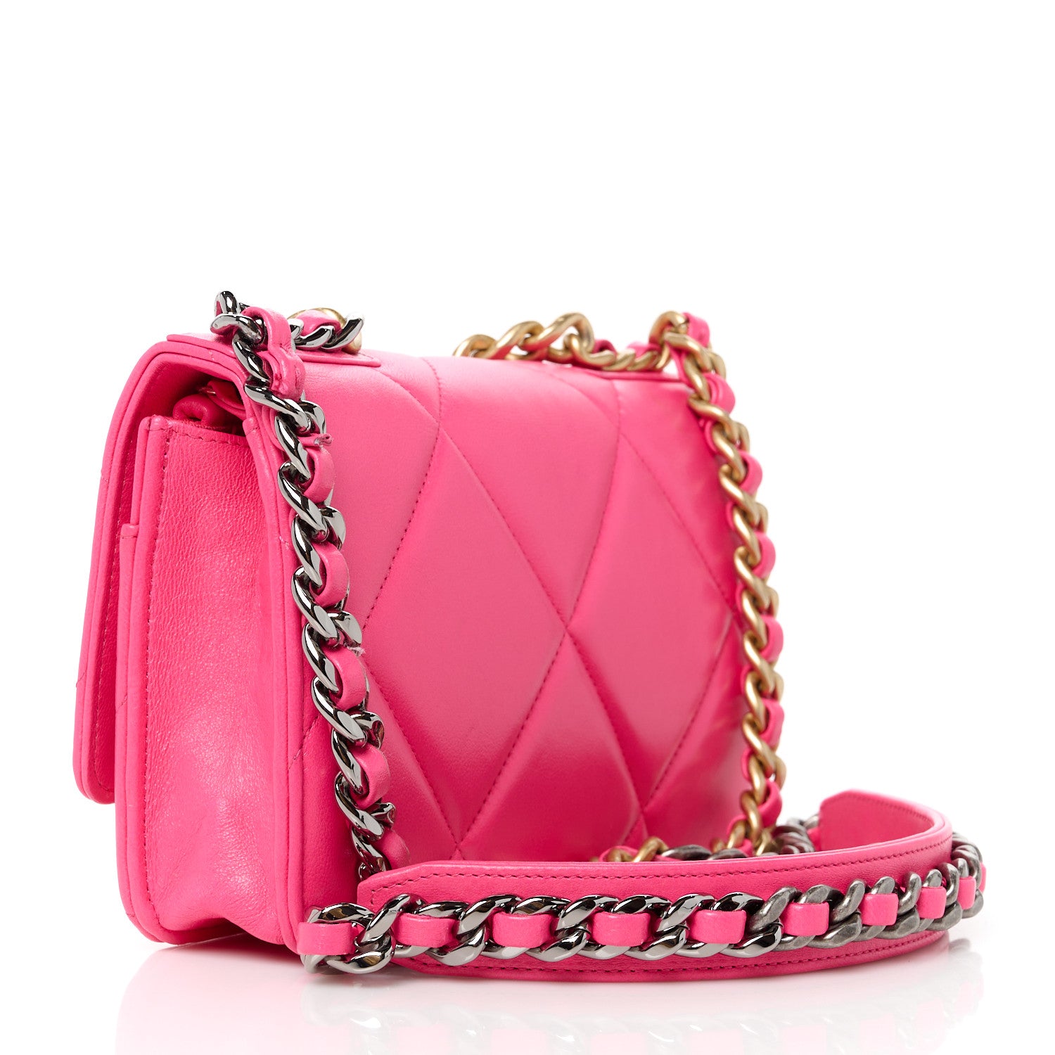Chanel Lambskin Quilted Chanel 19 Wallet On Chain WOC Dark Pink 3 of 12