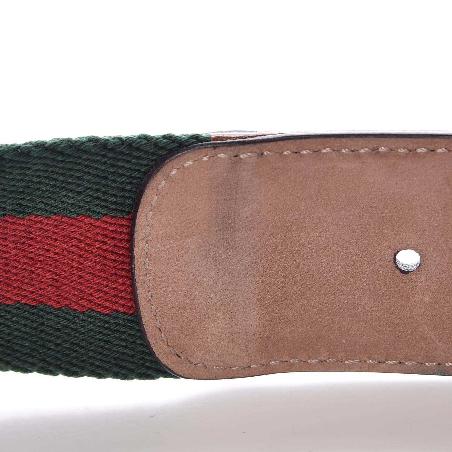 Gucci Nylon Calfskin Double G Web 40mm Belt 85 34 Green Red Cuir 8 of 11