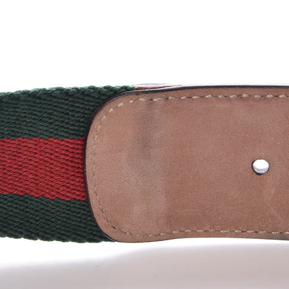 Gucci Nylon Calfskin Double G Web 40mm Belt 85 34 Green Red Cuir 8 of 11