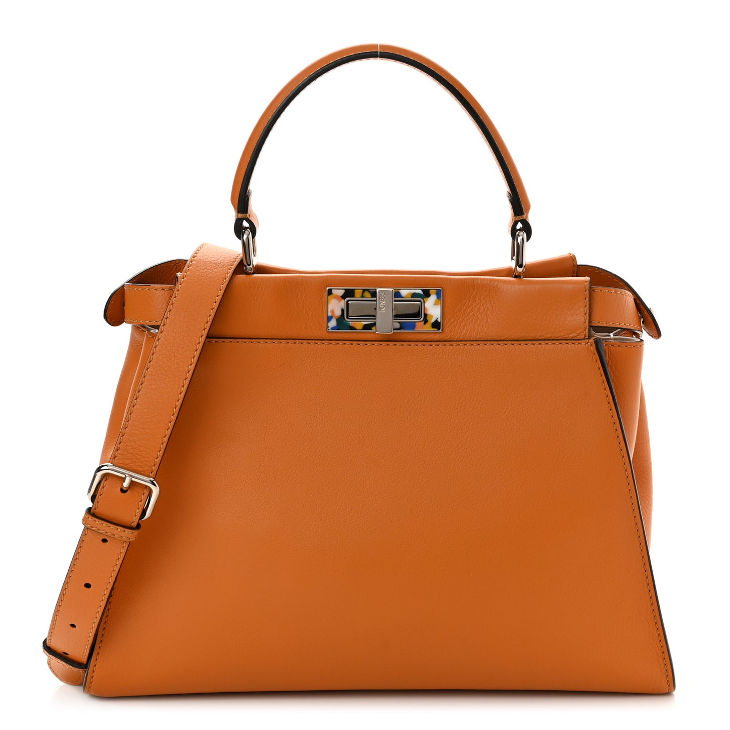 Vitello Seta Shiny Nappa Plexiglass Granite Medium Peekaboo Iconic Satchel Ginger Latte