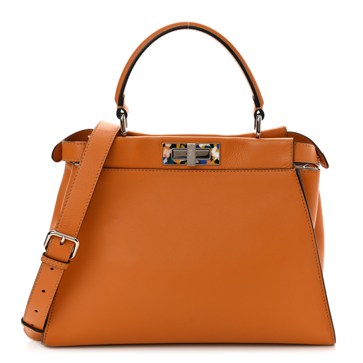 Fendi Vitello Seta Shiny Nappa Plexiglass Granite Medium Peekaboo Iconic Satchel Ginger Latte 1 of 11
