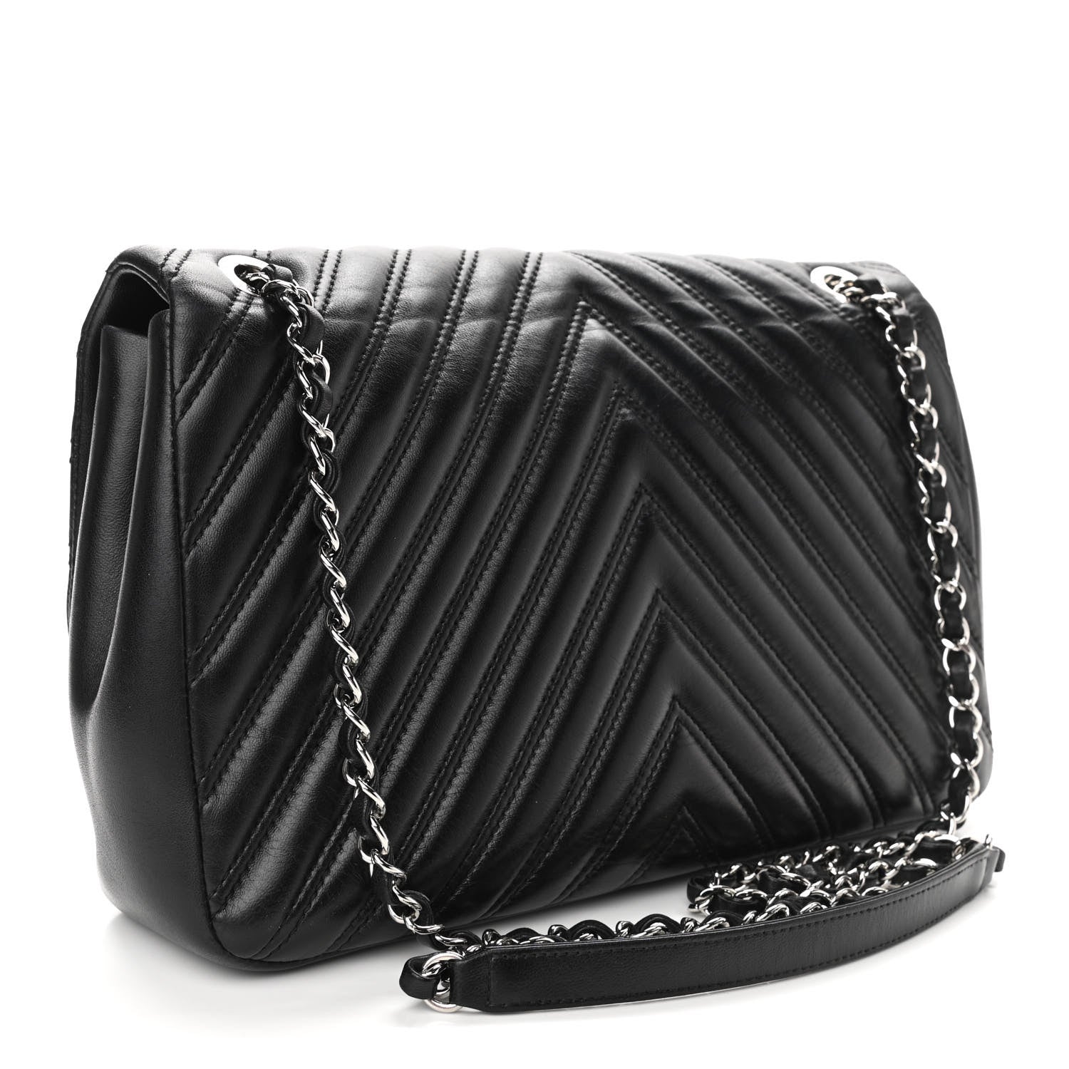 Chanel Lambskin Chevron Quilted Double Stitch Jumbo Single Flap Black 3 of 11