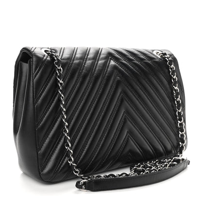 Chanel Lambskin Chevron Quilted Double Stitch Jumbo Single Flap Black 3 of 11