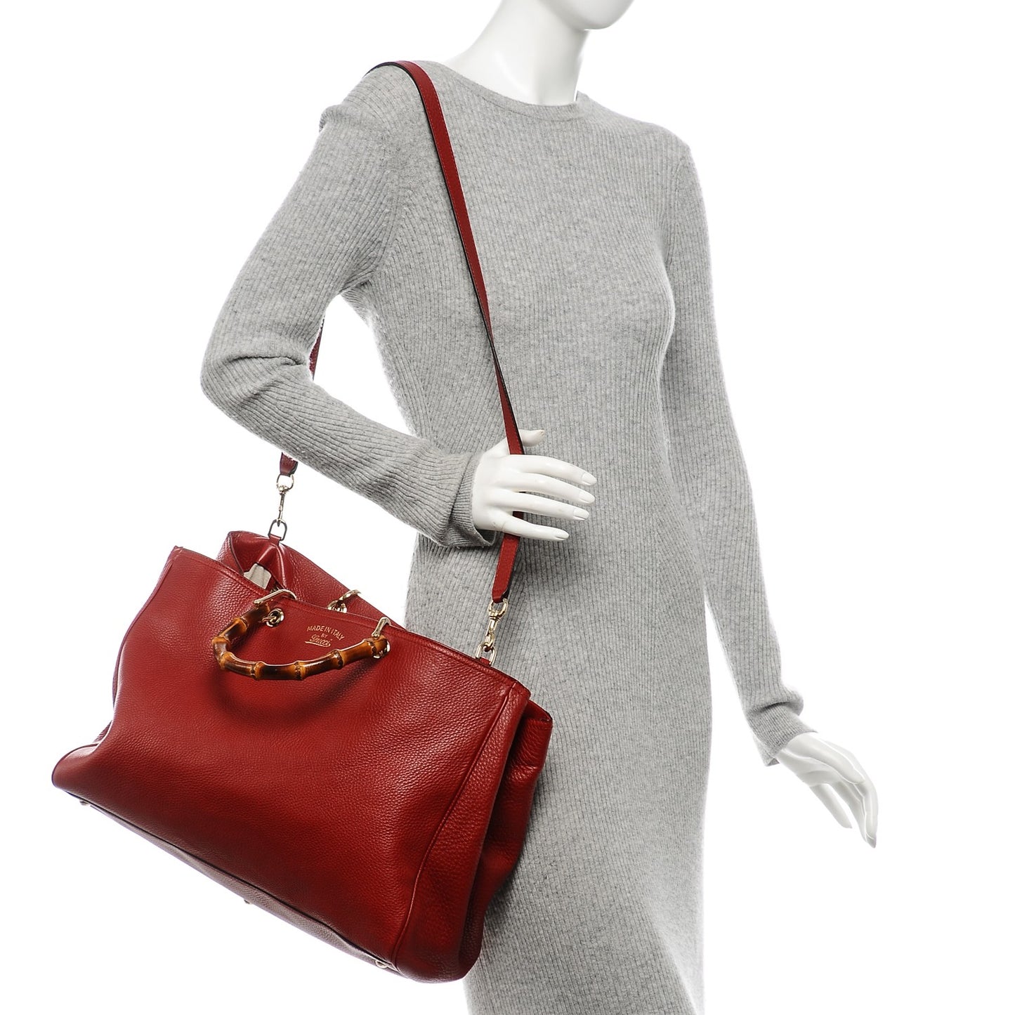 Calfskin Large Bamboo Shopper Tote Red