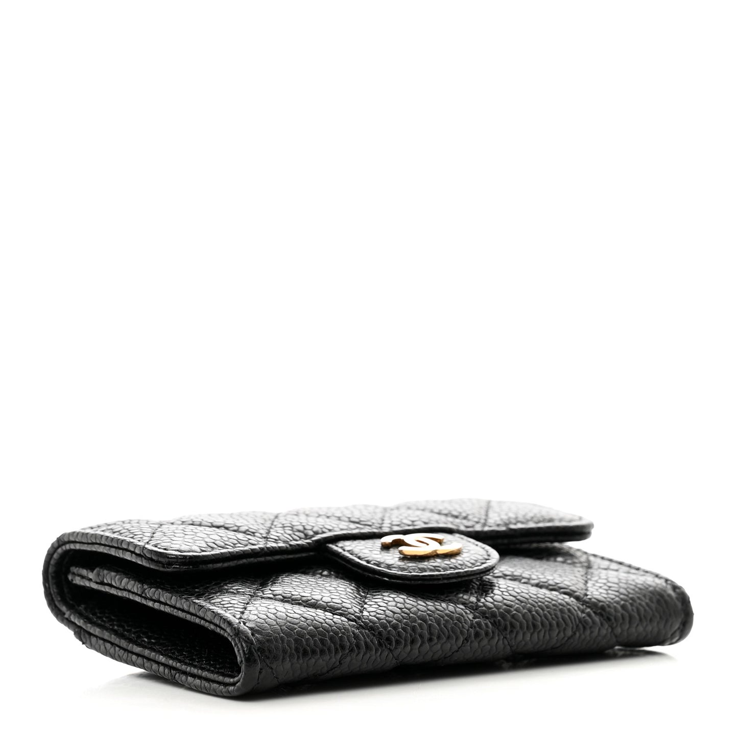 Caviar Quilted Flap Card Holder Wallet Black