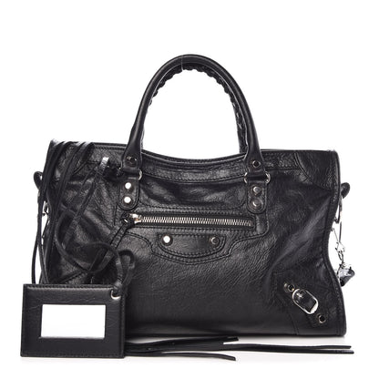 Balenciaga Agneau Classic Silver Hardware S City Logo Strap Black White 1 of 7