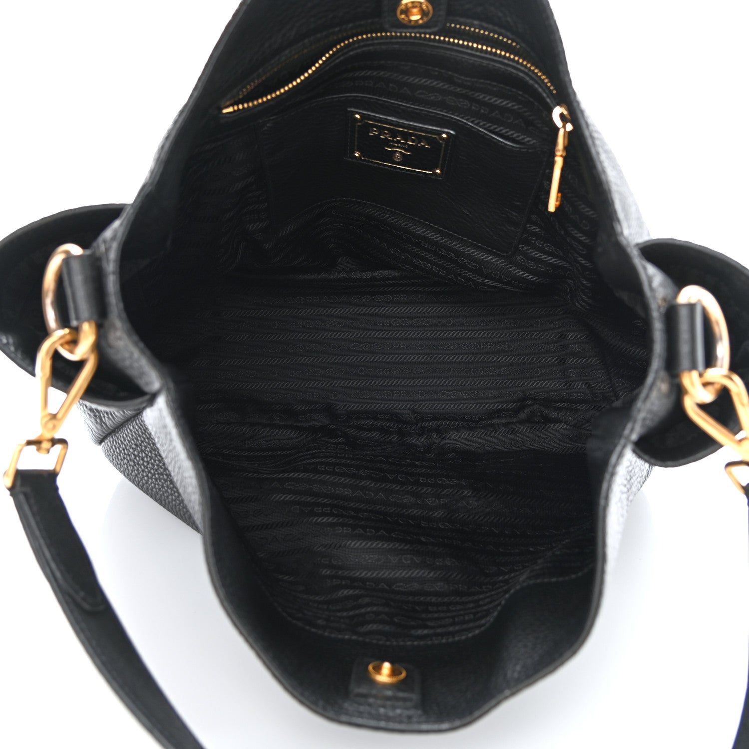Prada Vitello Daino Side Pocket Hobo Black 5 of 10