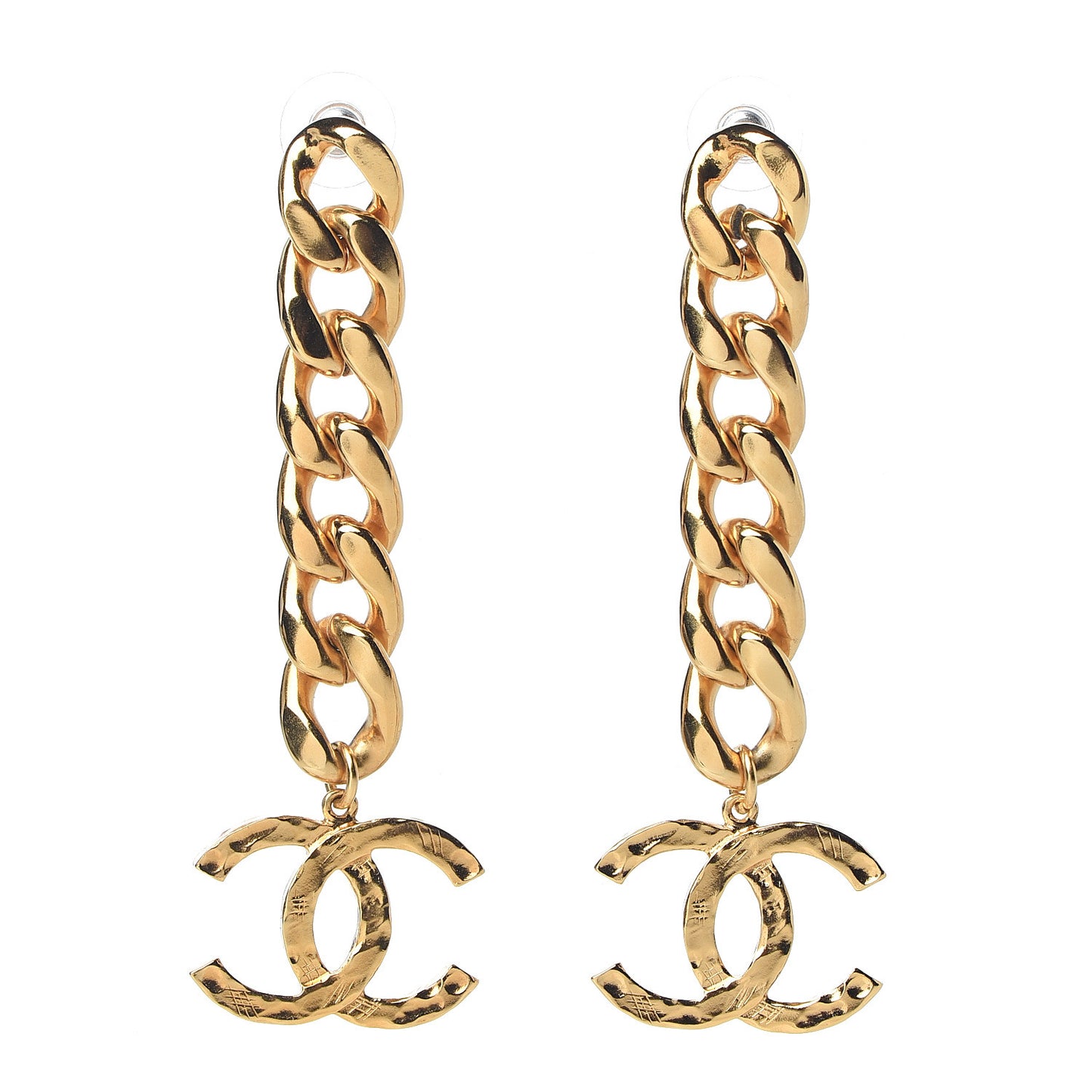 Metal CC Pick Drop Earrings Gold