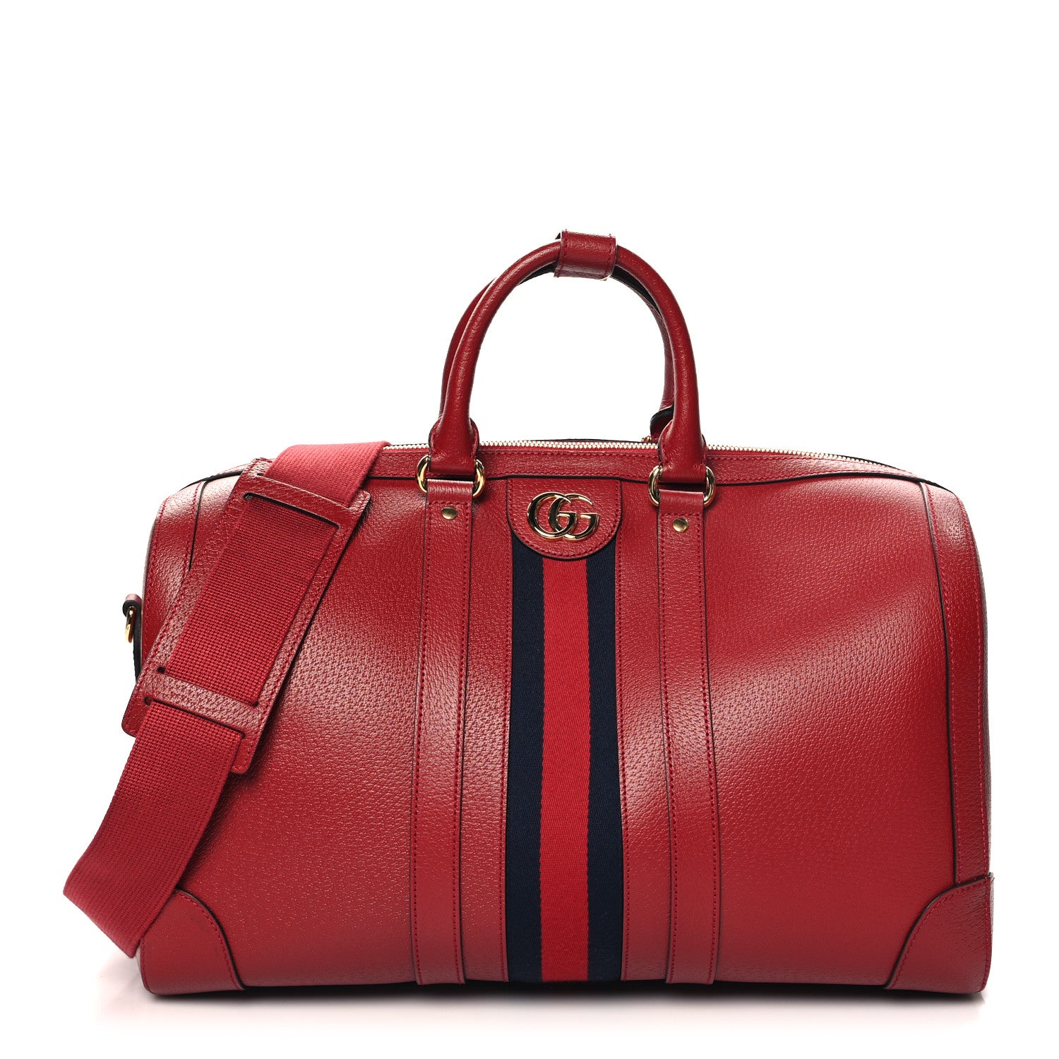Gucci Textured Dollar Calfskin Web Medium Savoy Duffle Bag Red 1 of 10