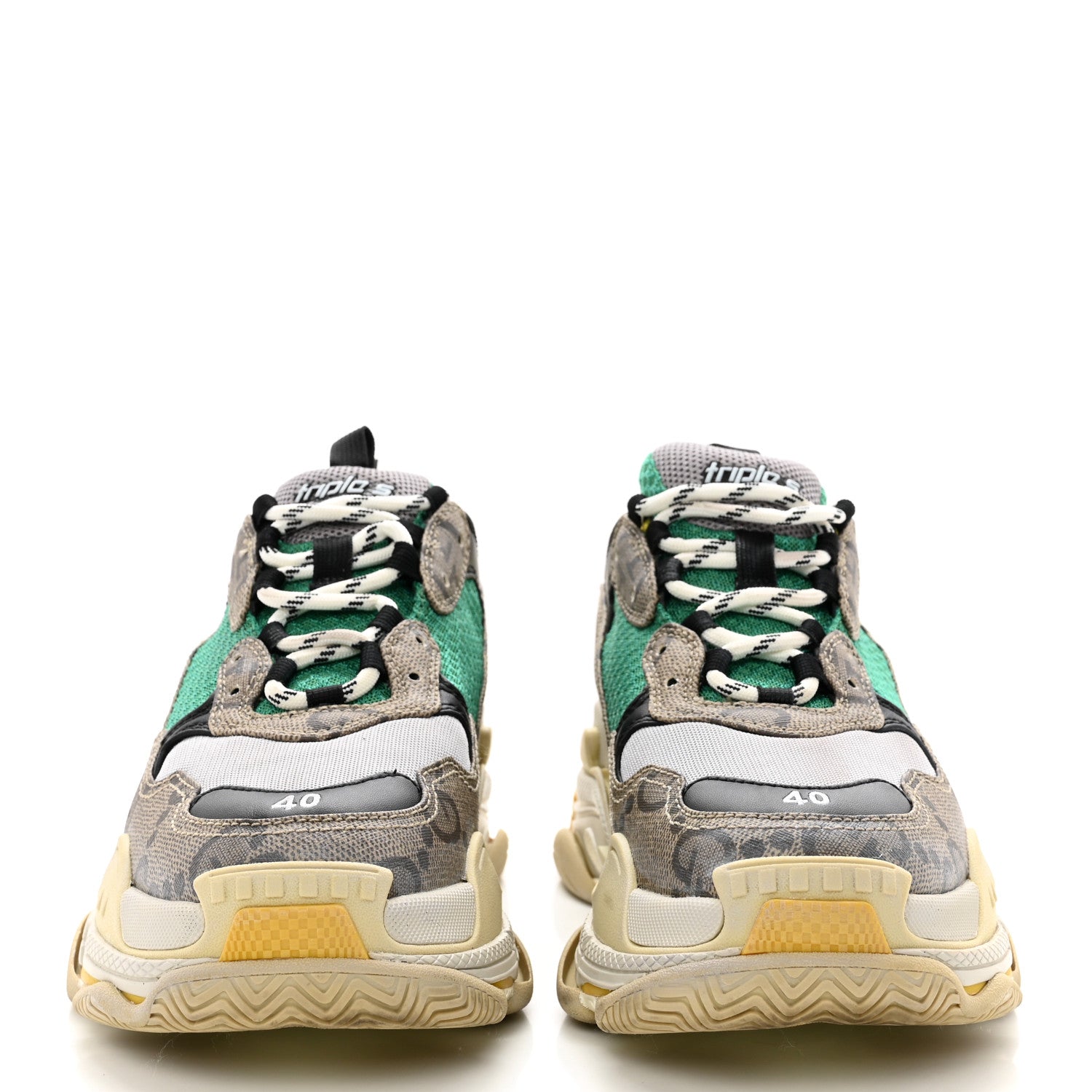 Balenciaga X GUCCI Maxi GG Supreme Monogram Mens Triple S Sneakers 40 Beige Ebony Black Green 2 of 8