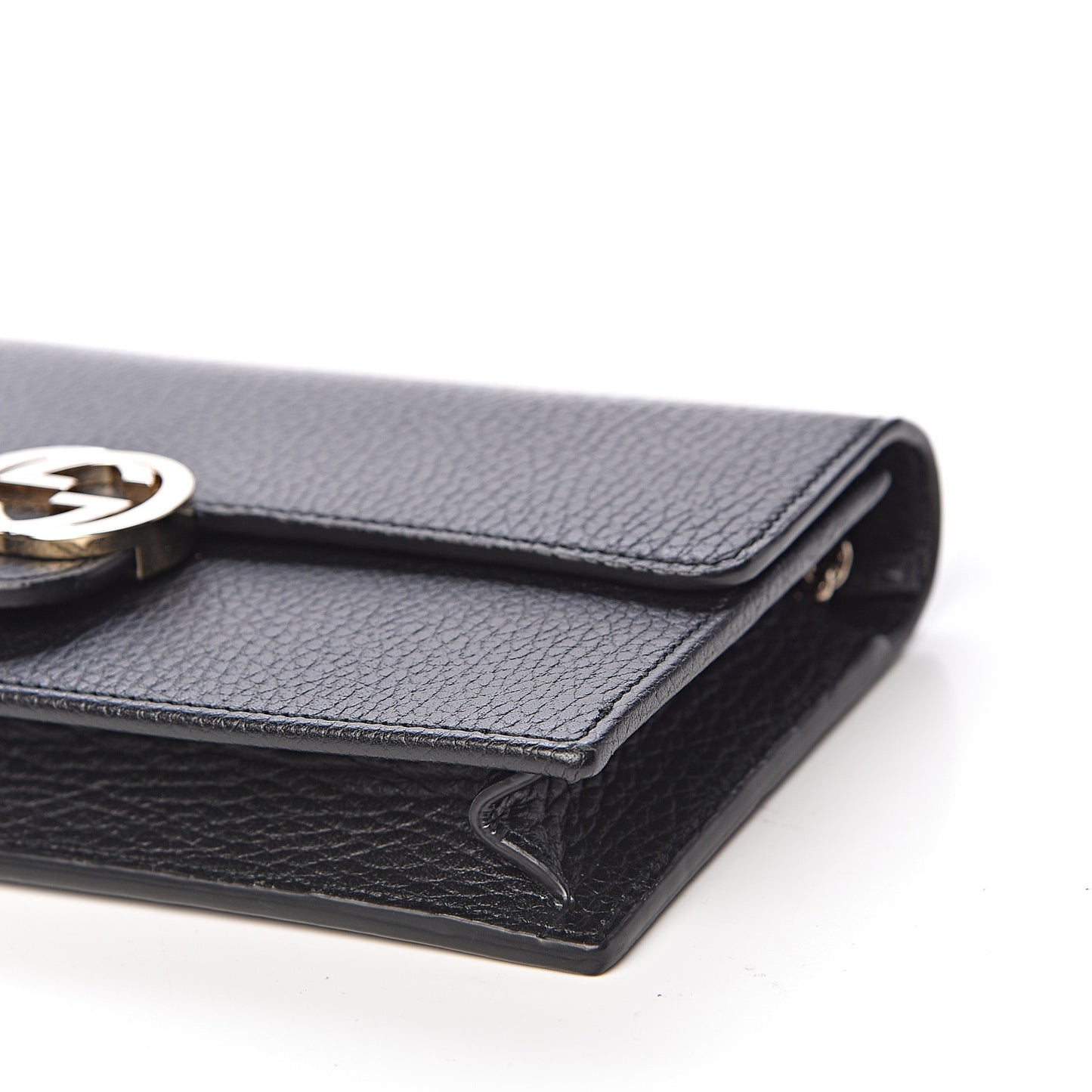 Dollar Calfskin Interlocking G Chain Wallet Black