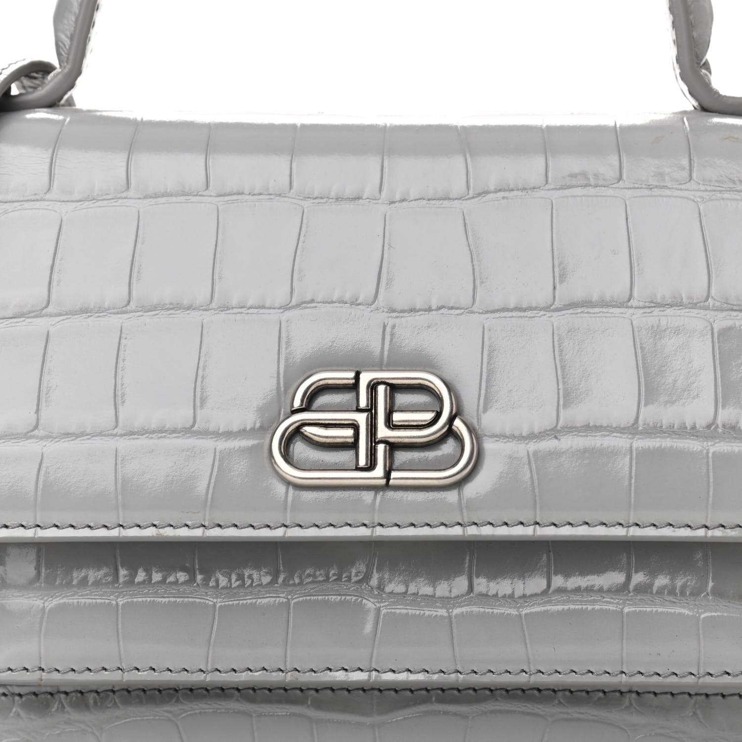 Balenciaga Shiny Calfskin Crocodile Embossed XS Sharp Top Handle Bag Balenciaga Grey 7 of 9