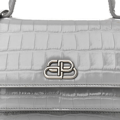 Balenciaga Shiny Calfskin Crocodile Embossed XS Sharp Top Handle Bag Balenciaga Grey 7 of 9