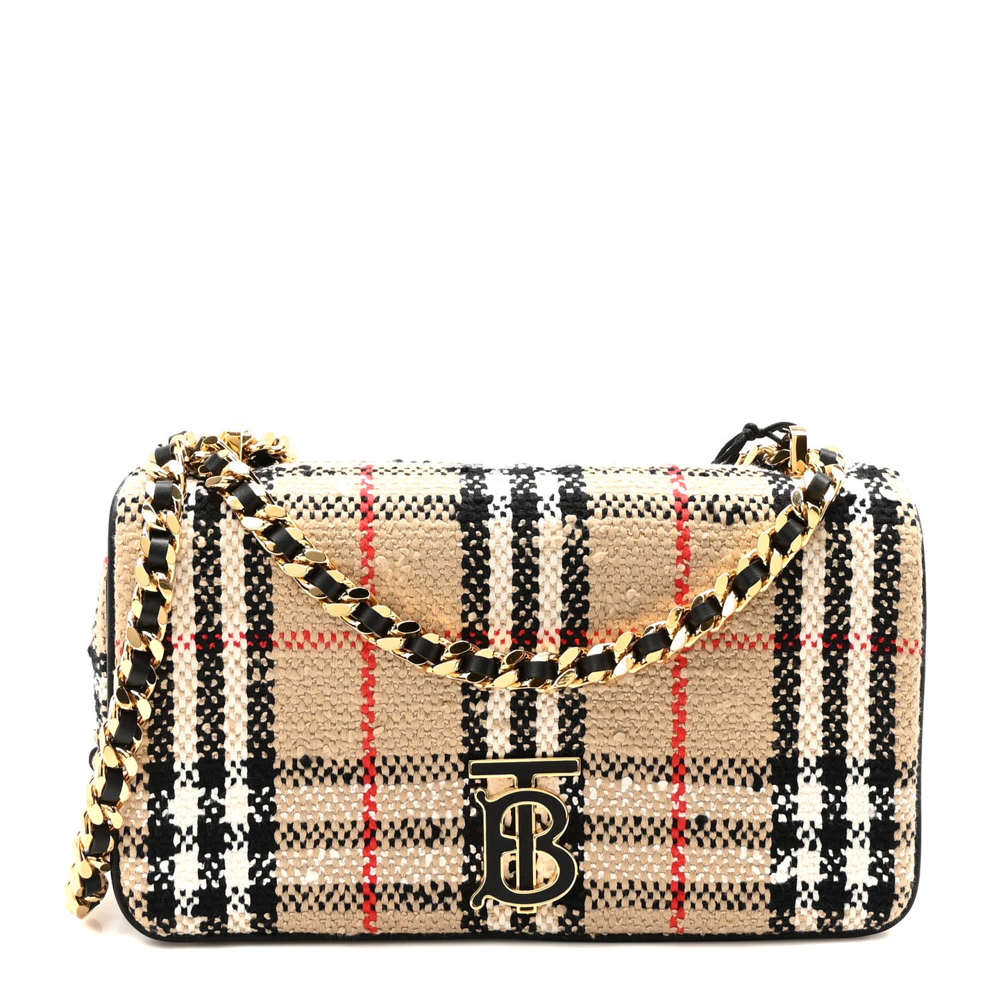 Calfskin Boucle Check Small Lola Chain Bag Archive Beige