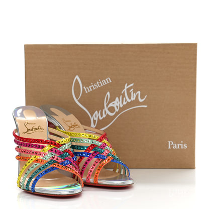Christian Louboutin Specchio Calfskin Crystal Marthastrass 100 Slide Sandals 37.5 Silver Multicolor 10 of 10