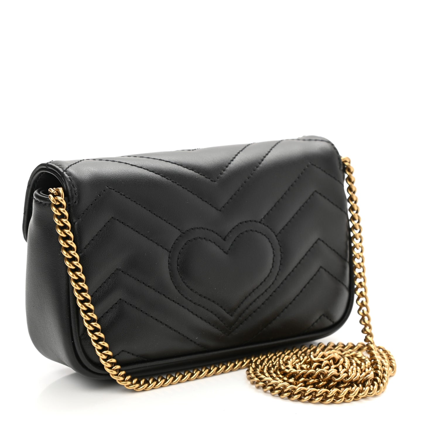 Calfskin Matelasse Super Mini GG Marmont Shoulder Bag Black
