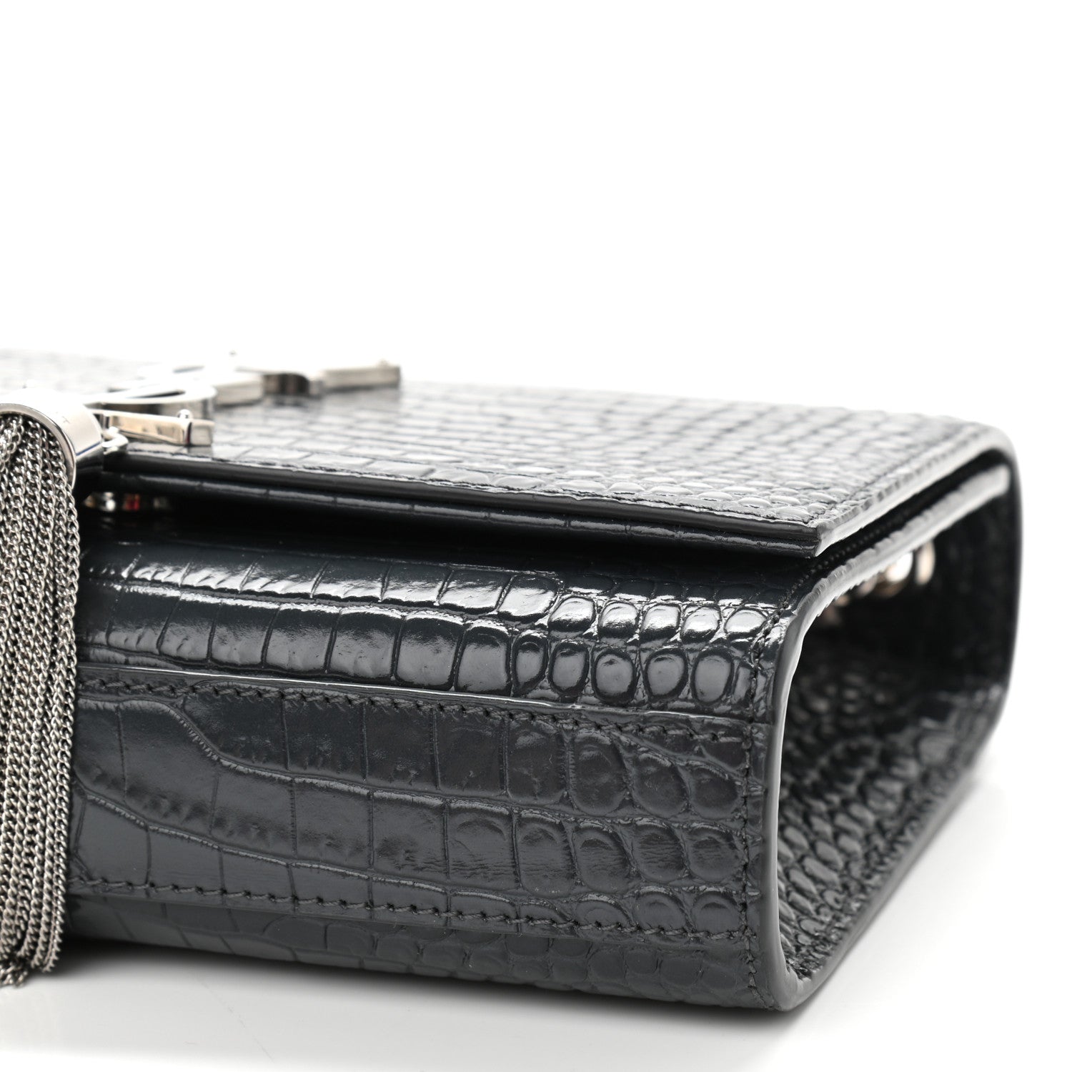 Saint Laurent Calfskin Crocodile Embossed Small Classic Monogram Kate Tassel Satchel Smog 10 of 10