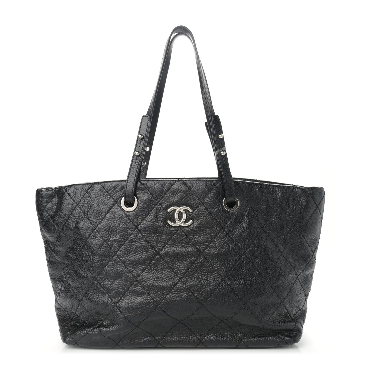 Glazed Calfskin Large On The Road Tote Black