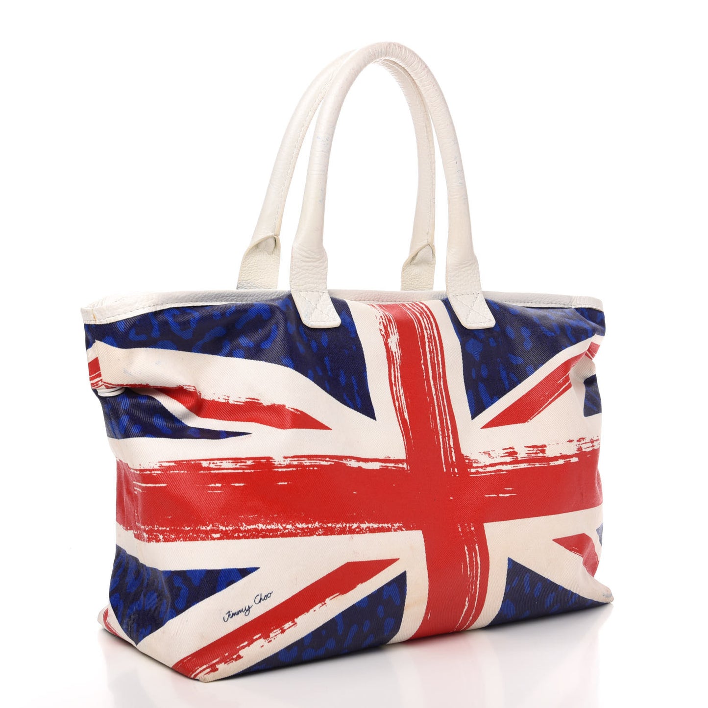 Denim Calfskin Studded Union Jack Print Tote