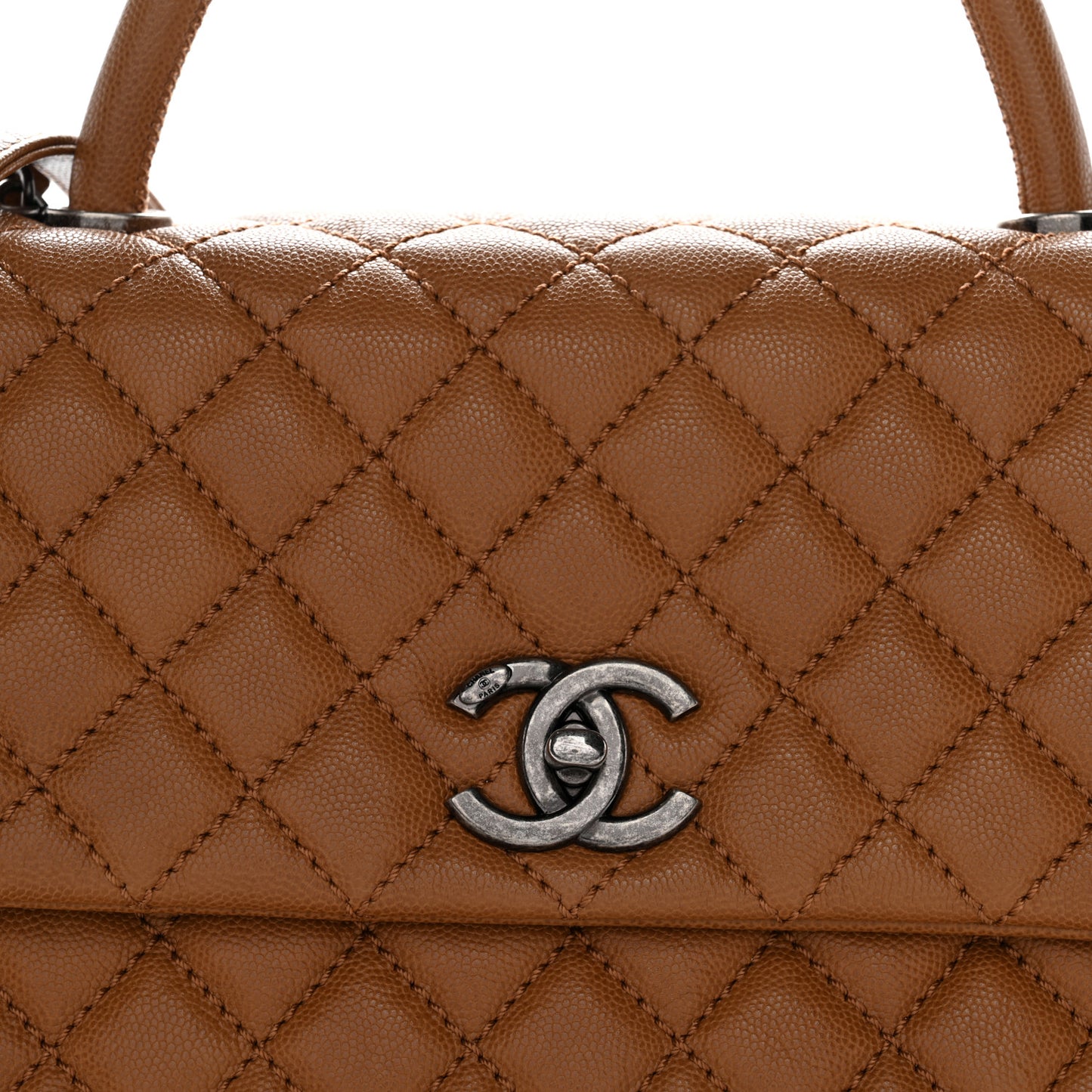 Caviar Quilted Medium Coco Handle Flap Camel