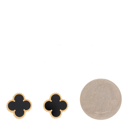 Van Cleef & Arpels 18K Yellow Gold Black Onyx Vintage Alhambra Earrings 2 of 5