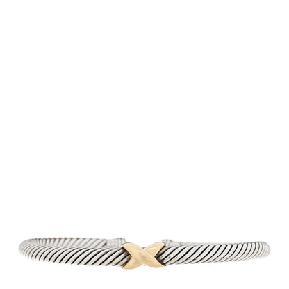 David Yurman Sterling Silver 14K Yellow Gold 4mm X Station Cable Bracelet 2 of 6