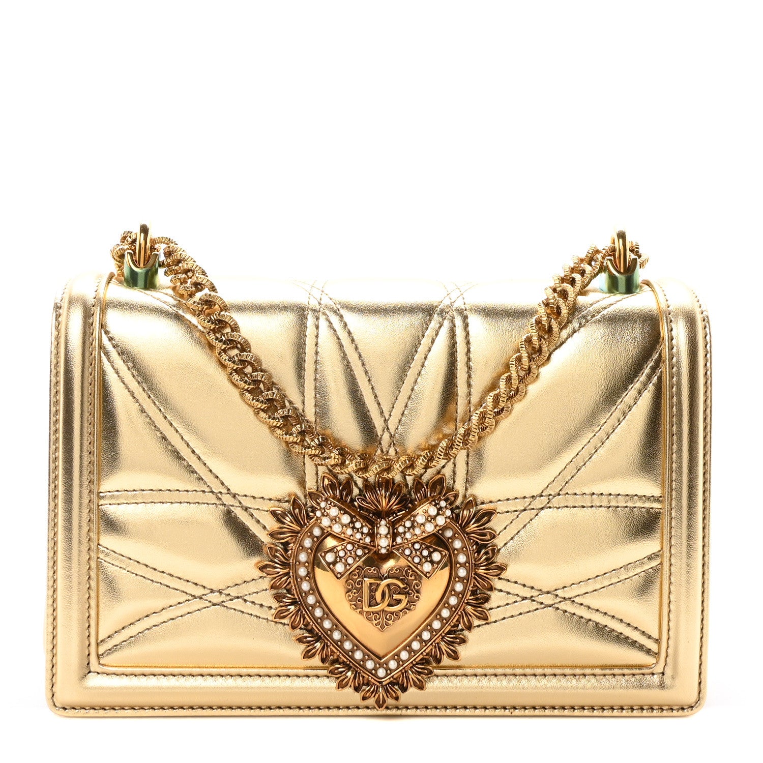 Dolce & Gabbana Metallic Nappa Quilted Medium Devotion Crossbody Bag Gold 1 of 10
