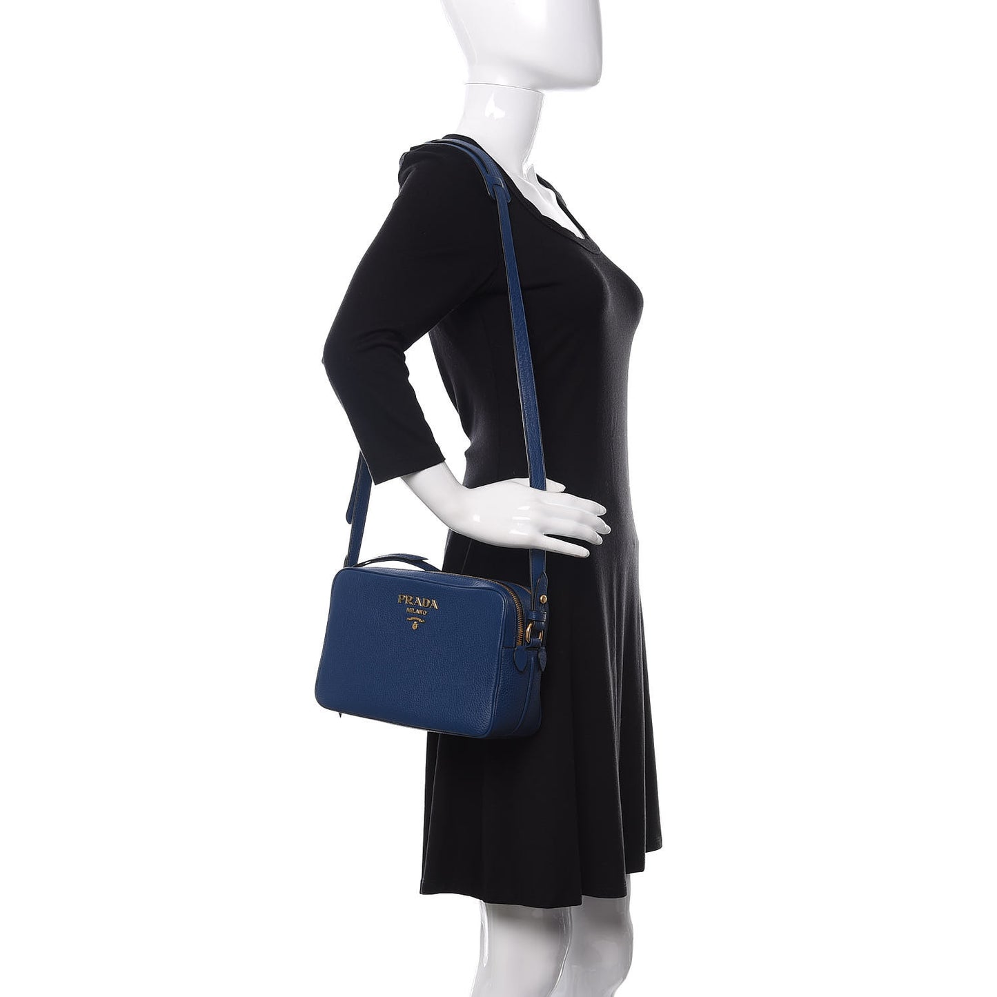Vitello Daino Medium Double Zip Shoulder Bag Inchiostro