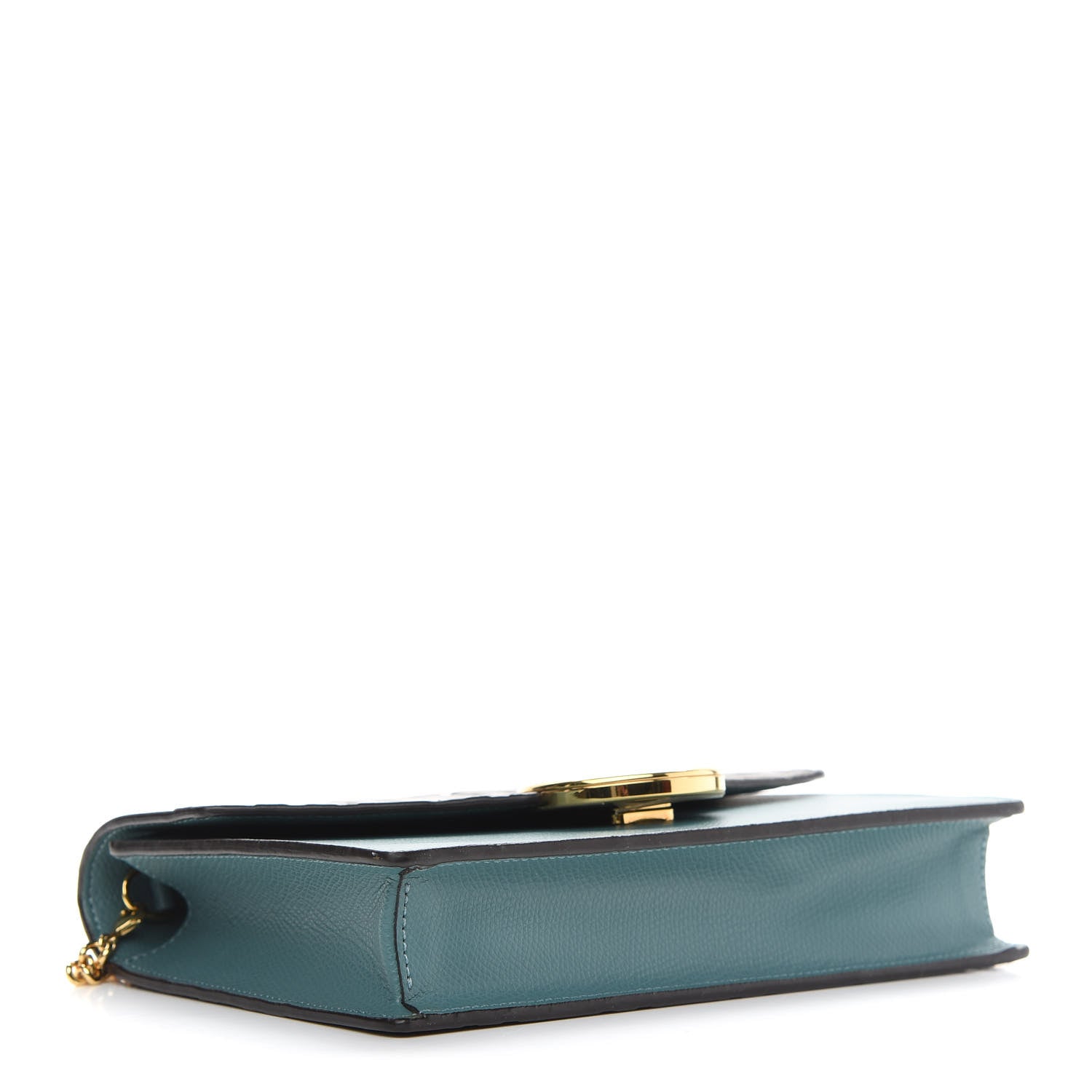 Fendi Vitello Cruise F is Fendi Bi-Color FF 1974 Embossed Medium Envelope Wallet On Chain Maya Black Azzurro Merlino 4 of 9