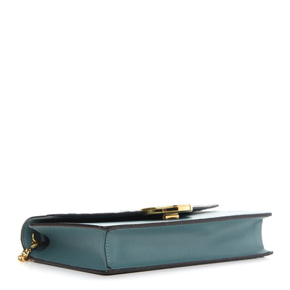 Fendi Vitello Cruise F is Fendi Bi-Color FF 1974 Embossed Medium Envelope Wallet On Chain Maya Black Azzurro Merlino 4 of 9