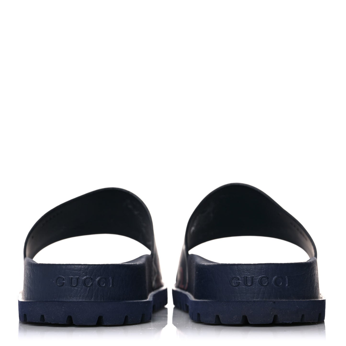 Calfskin Rubber GucciGhost Mens Lug Sole Slide Sandals 7 Blue Agata Hibiscus Red