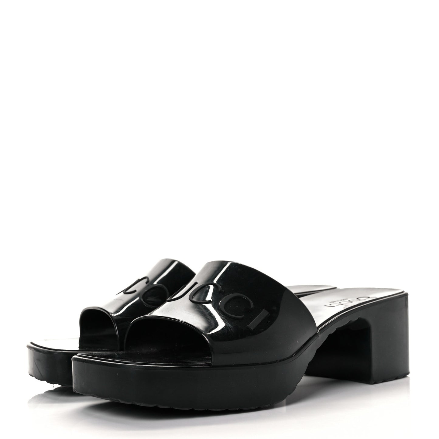 Rubber Gucci Logo Womens Platform 20/60mm Slide Sandals 36 Black