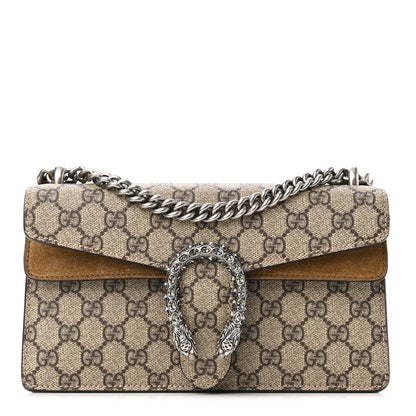 Gucci GG Supreme Monogram Suede Crystal Small Dionysus Shoulder Bag Beige Ebony Taupe 1 of 11